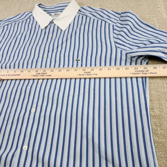 Vintage Lacoste Shirt Men 44 (XL) Vertical Striped Button Up Alligator Logo Blue - Picture 6 of 11